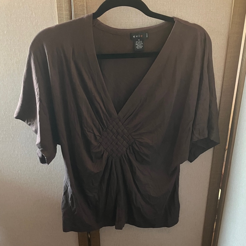 FINAL MARKDOWN EVIE Women's Dark Brown V-Neck Blouse 1X